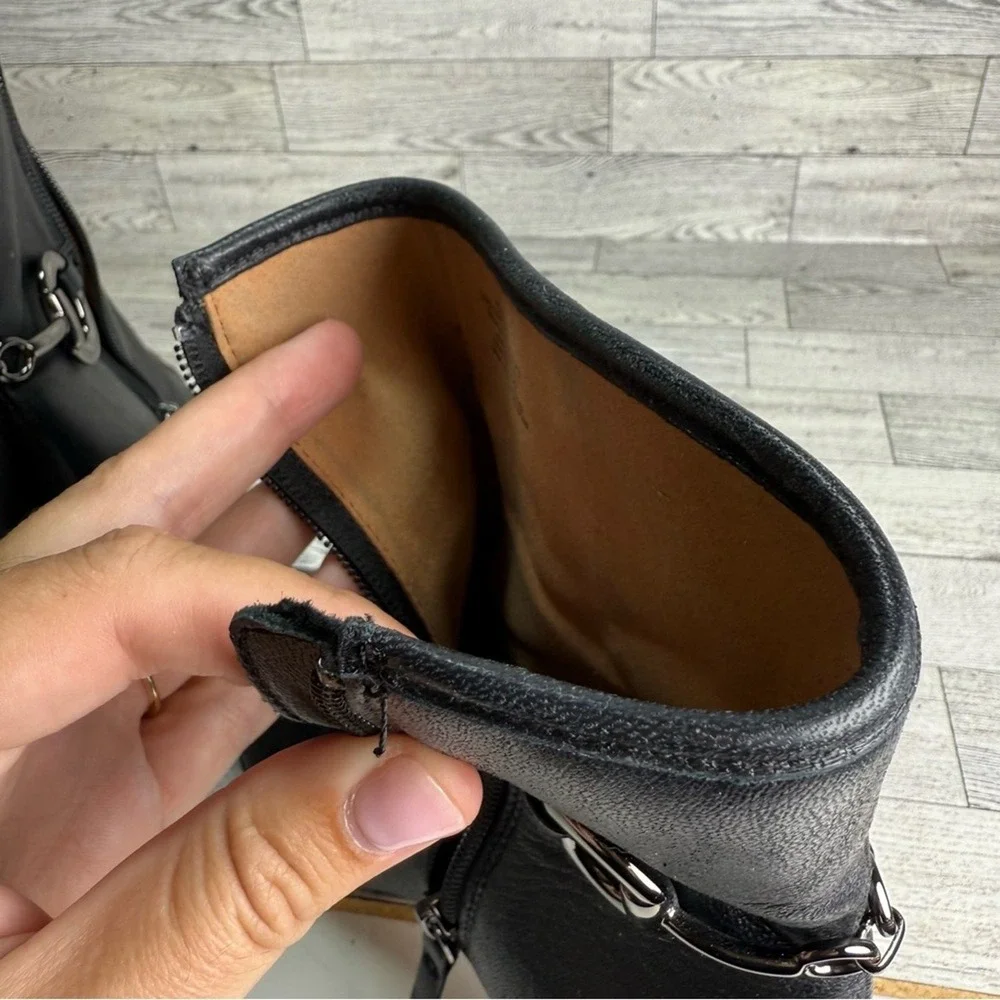 Talbots Bit Detail Ankle Boots Womens 8.5M‎ Black Leather Block Heel Zip GOOD